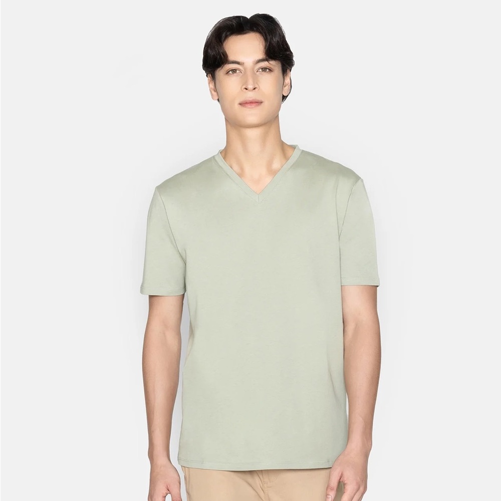 Grana Supima Cotton Meadow Green V-Neck Short Sleeve Tee T-shirt L